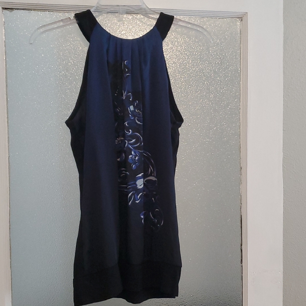 White House Black Market Blue And Black Floral Halter Top